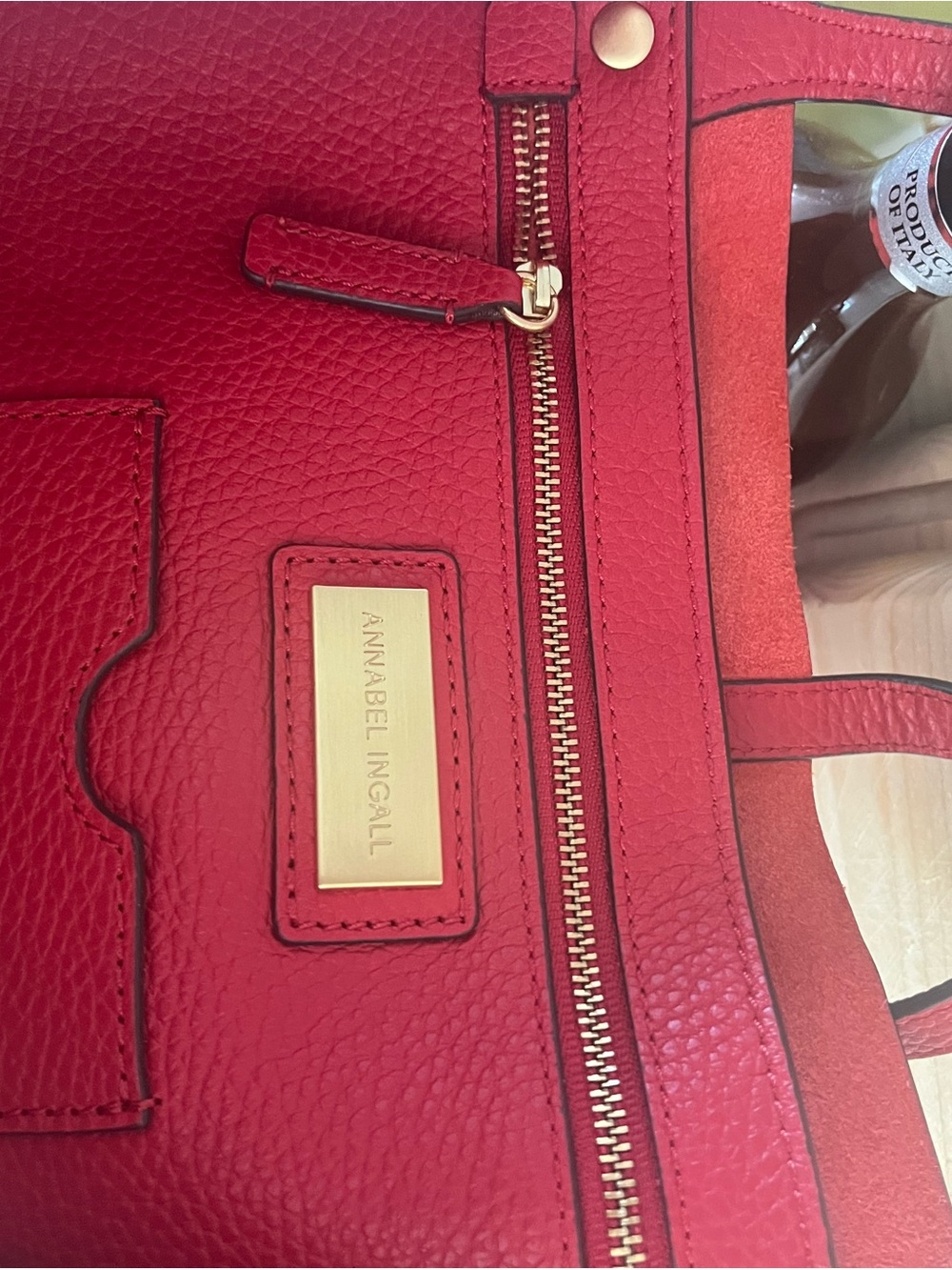 NEW Annabel Ingall Red Pebbled Leather Tote with Gold Accents - Picture 5 of 5